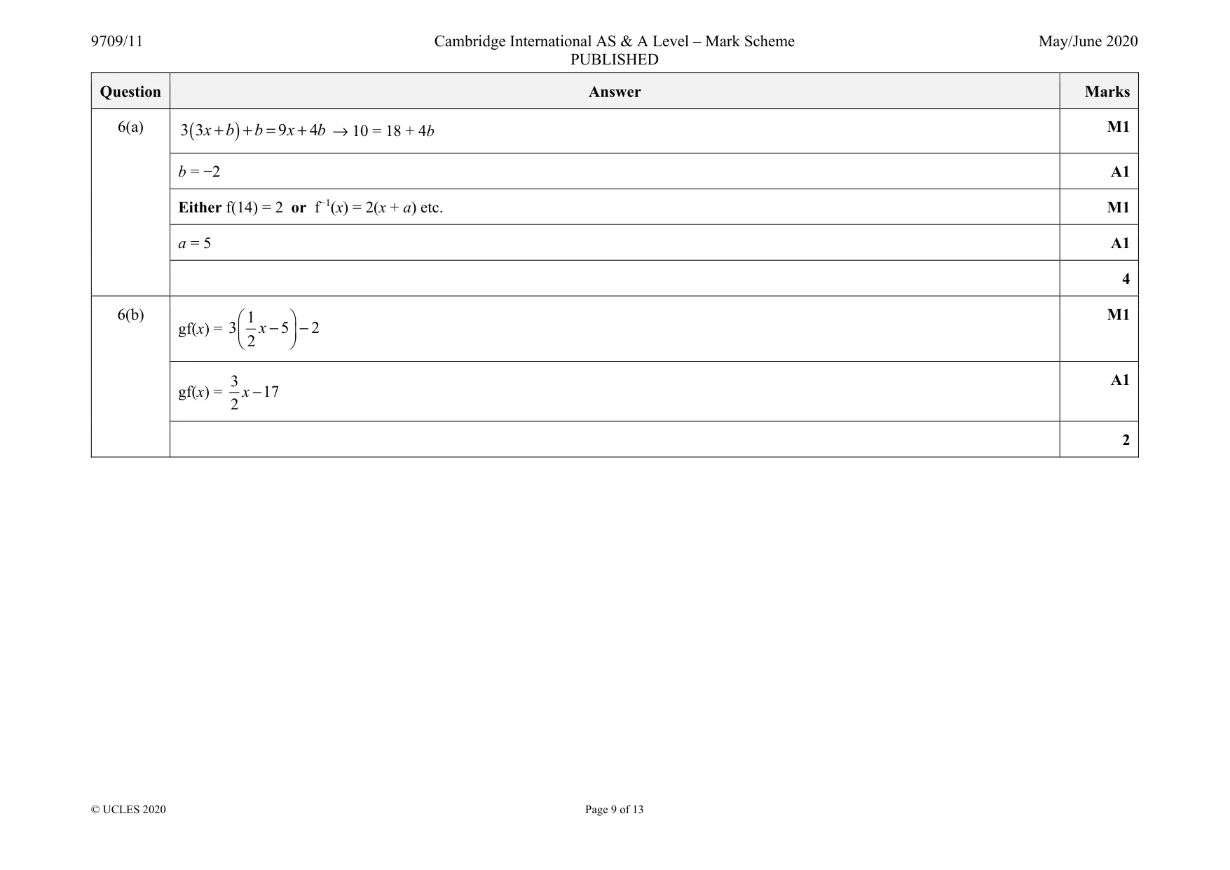 Mark scheme, page 9 of 13