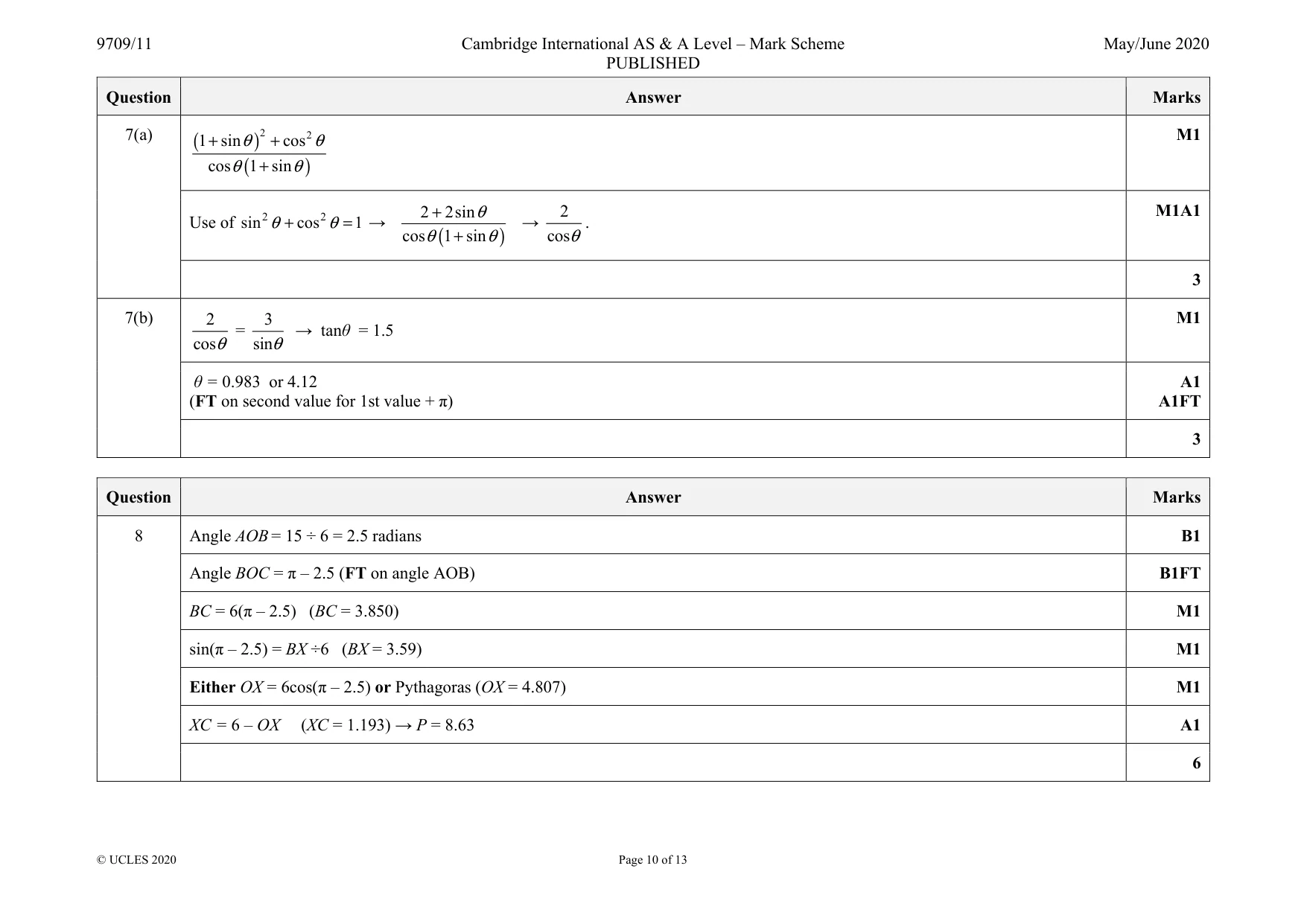 Mark scheme, page 10 of 13