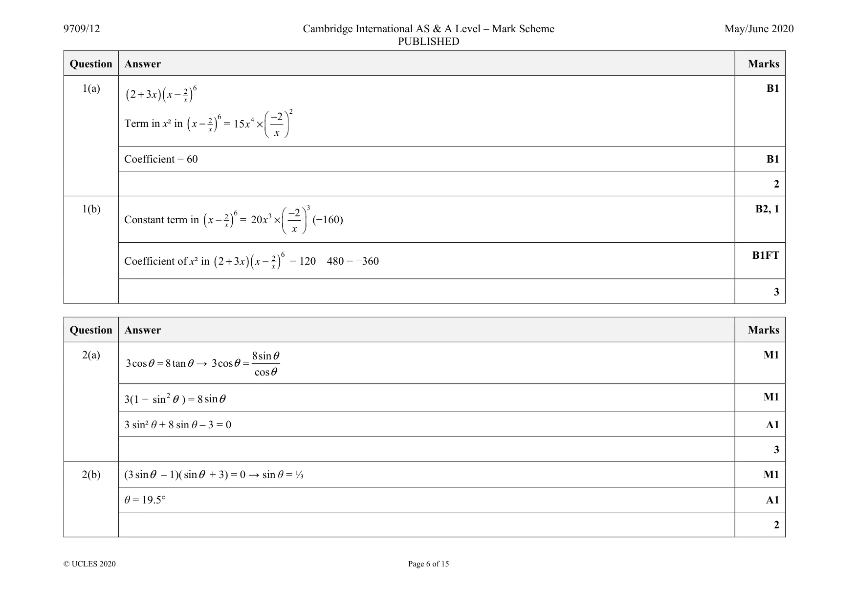 Mark scheme, page 6 of 15