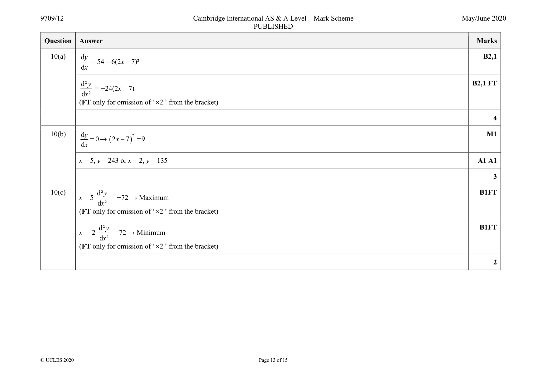 Mark scheme, page 13 of 15