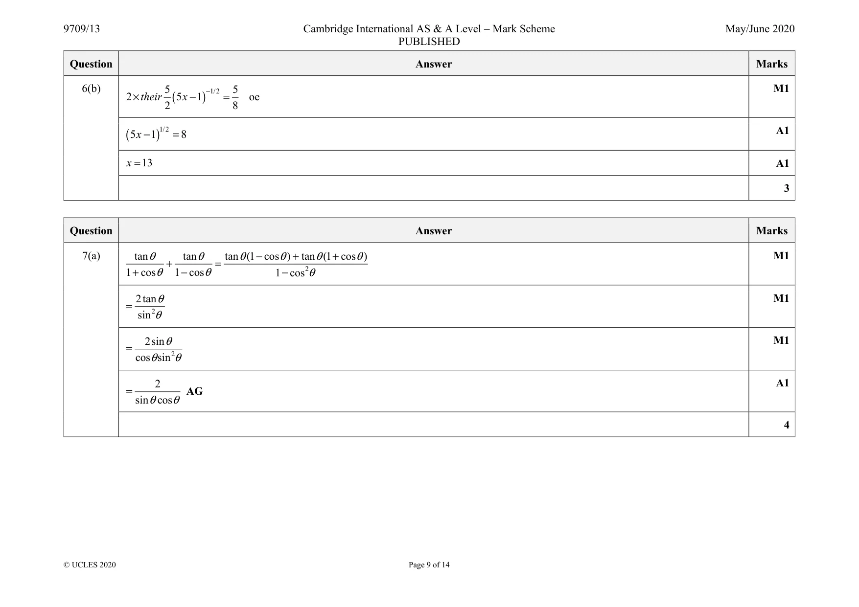 Mark scheme, page 9 of 14