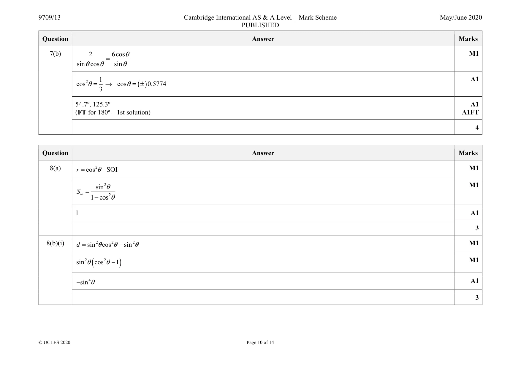 Mark scheme, page 10 of 14