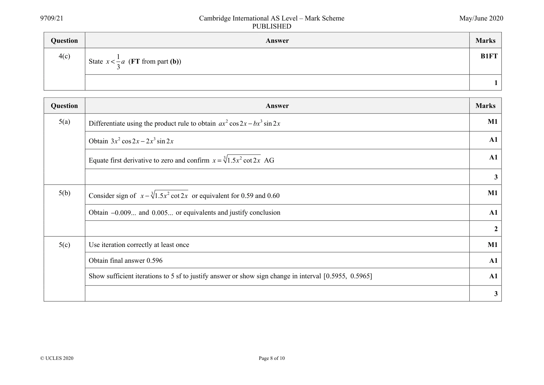 Mark scheme, page 8 of 10