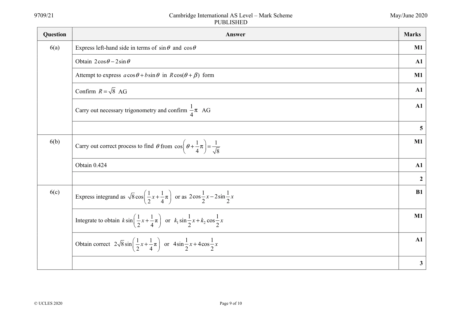Mark scheme, page 9 of 10