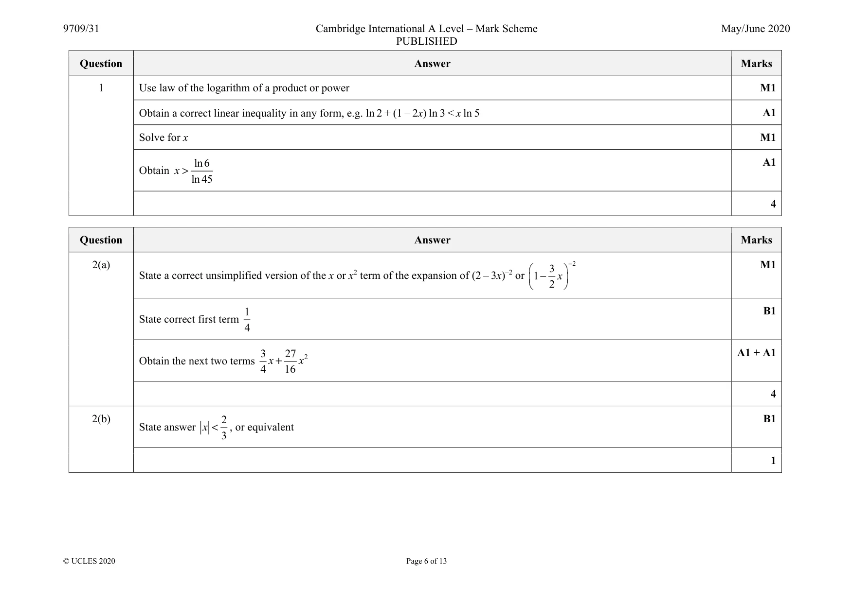 Mark scheme, page 6 of 13