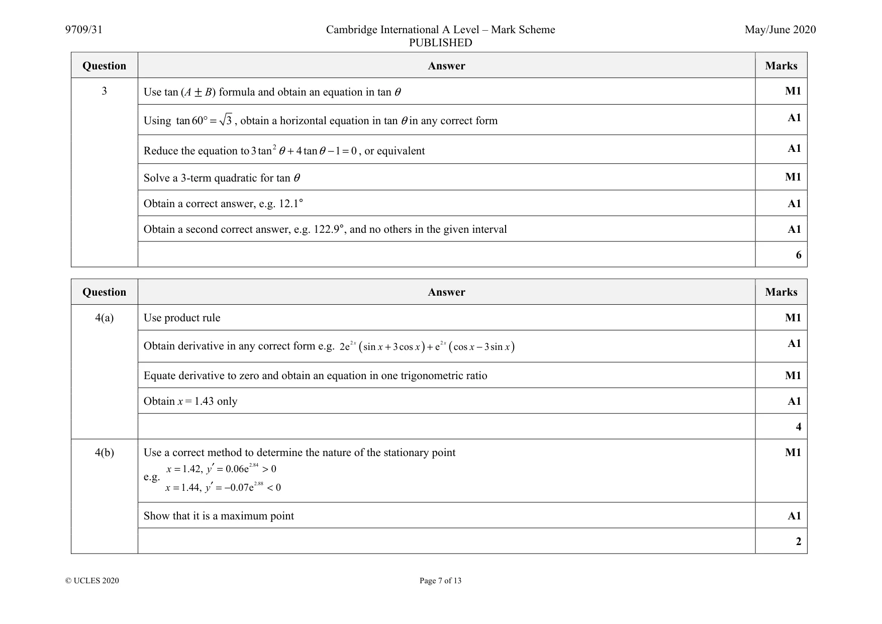 Mark scheme, page 7 of 13