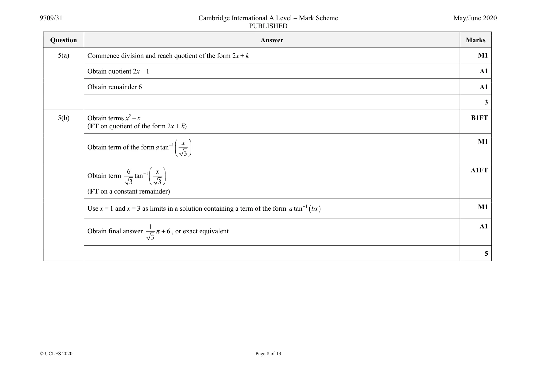 Mark scheme, page 8 of 13