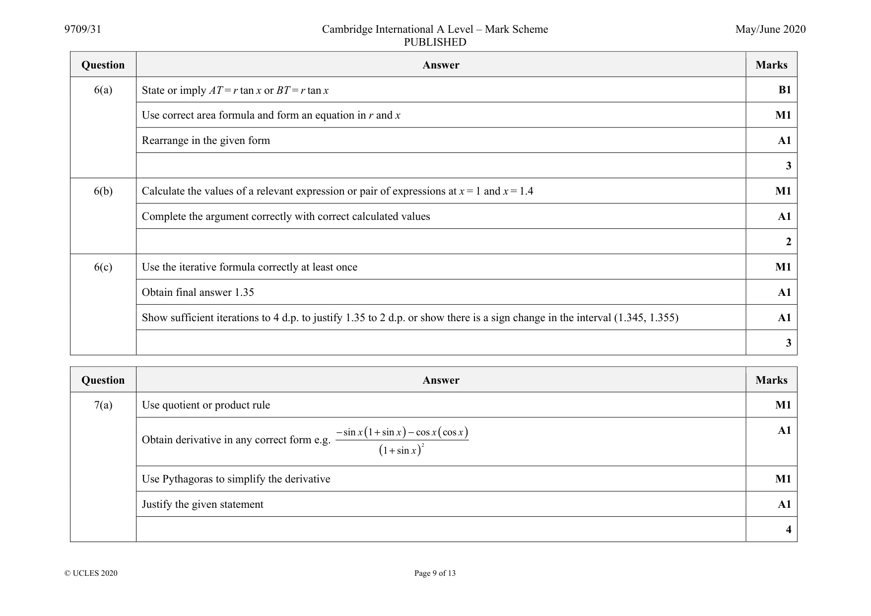 Mark scheme, page 9 of 13