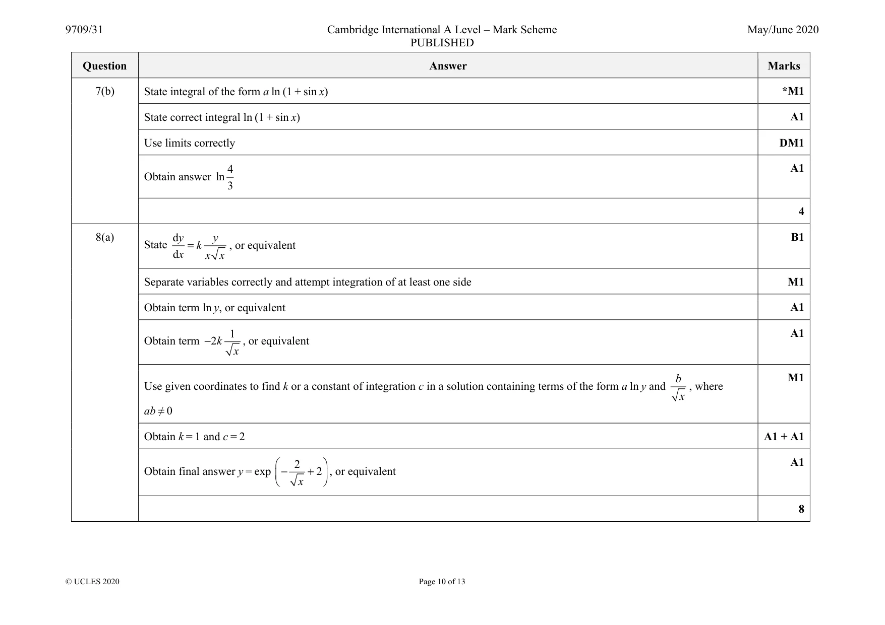 Mark scheme, page 10 of 13