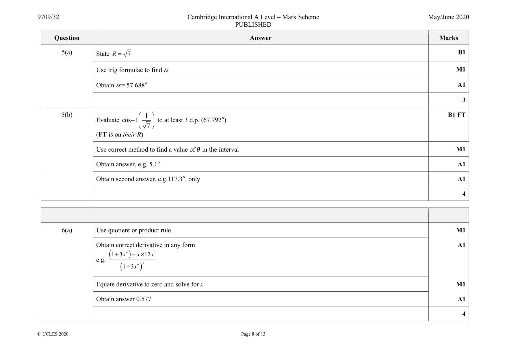 Mark scheme, page 8 of 13