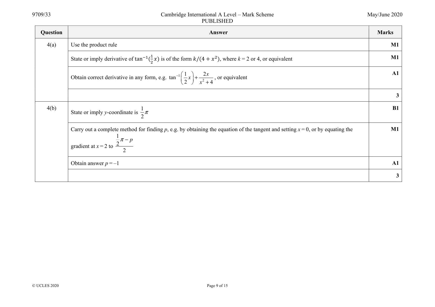 Mark scheme, page 9 of 15