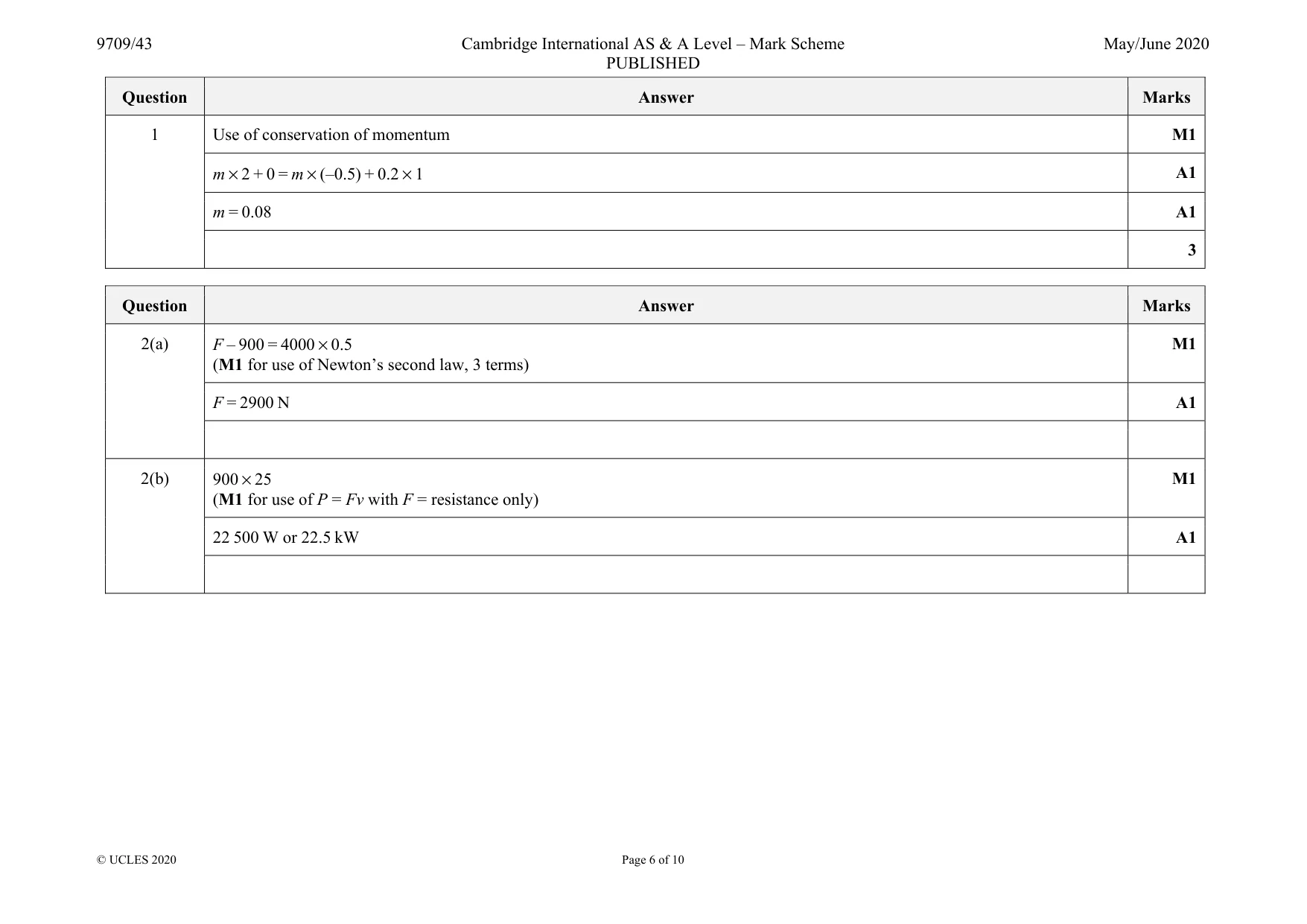Mark scheme, page 6 of 10