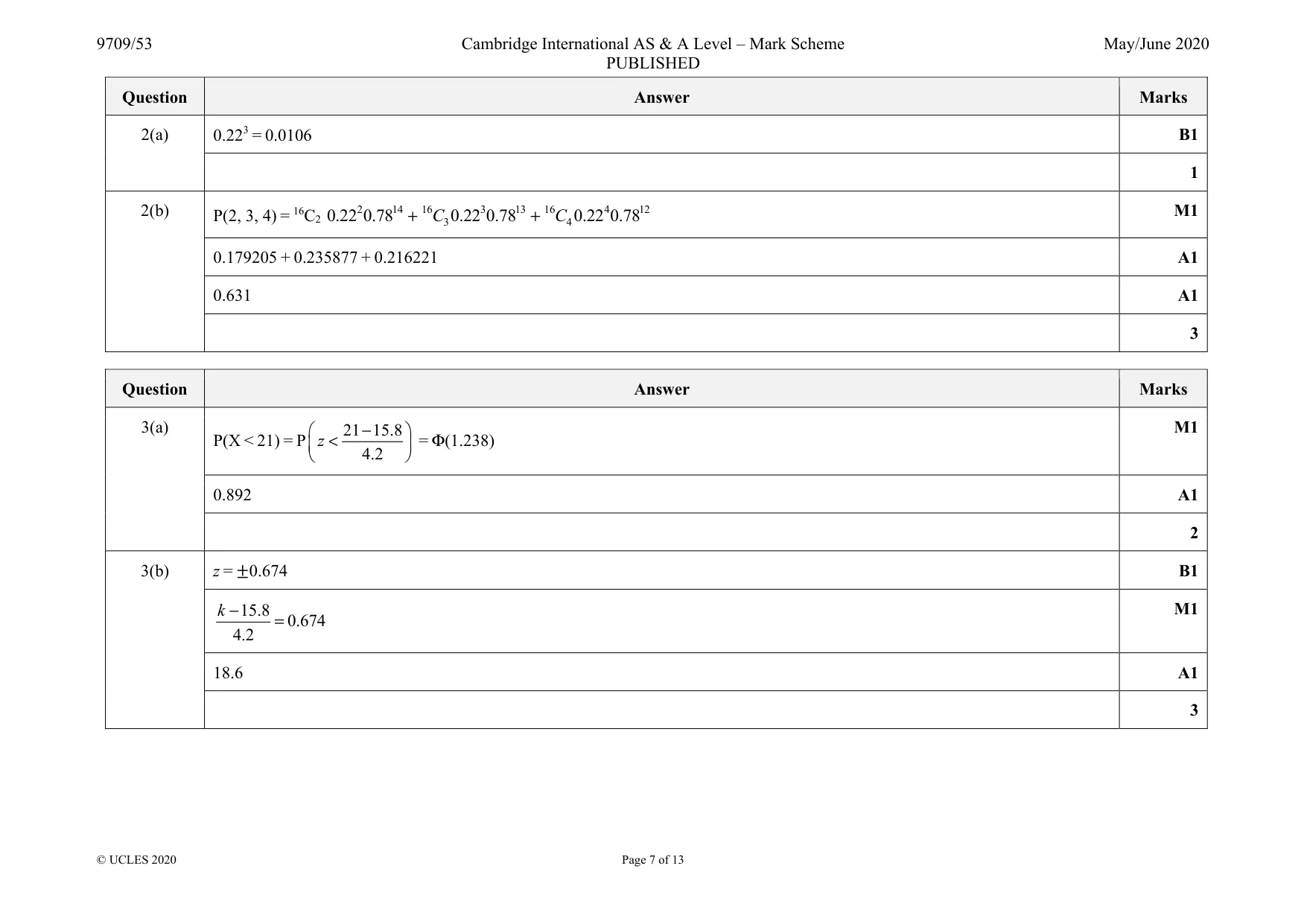 Mark scheme, page 7 of 13