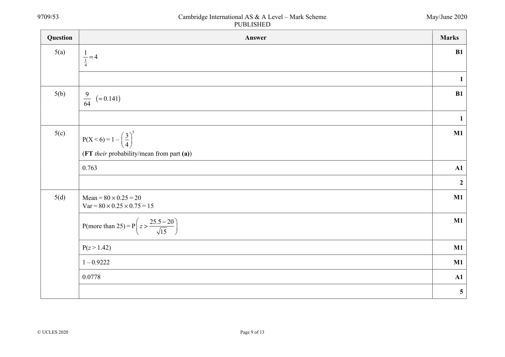 Mark scheme, page 9 of 13