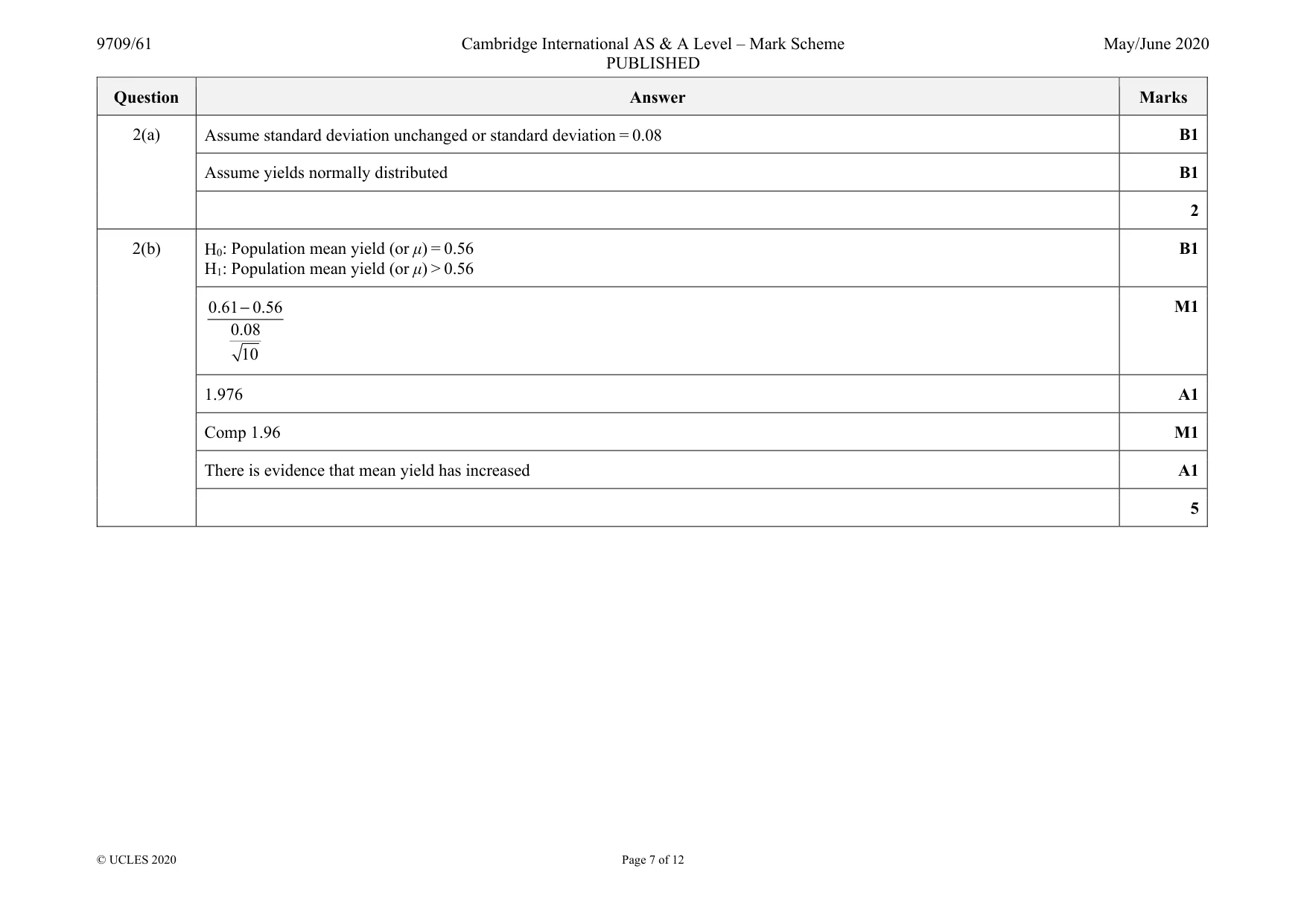 Mark scheme, page 7 of 12