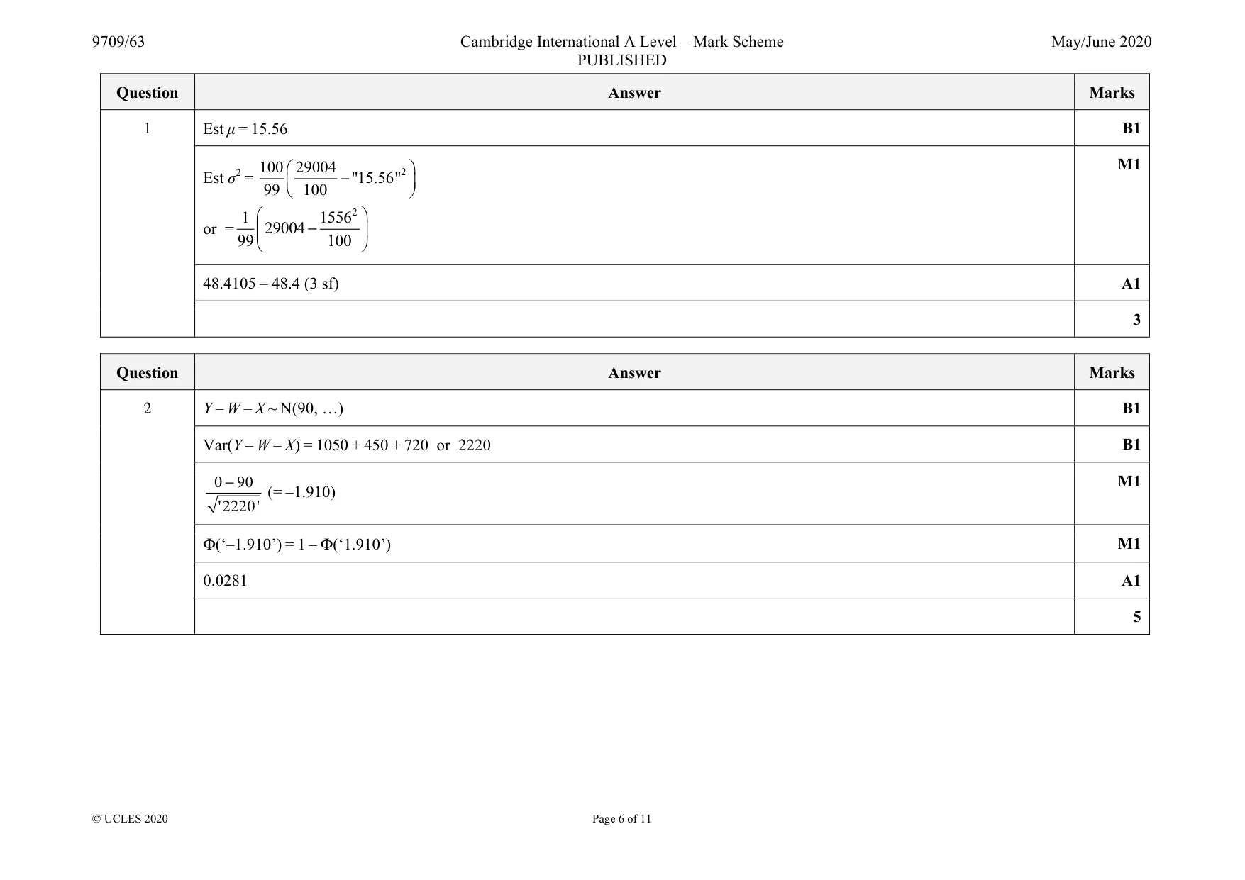 Mark scheme, page 6 of 11