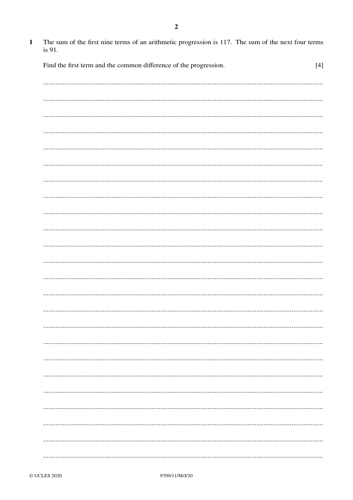 Cambridge A Level Mathematics 9709 2020 May/June Paper 1 · Variant 1 question paper, page 2 of 20