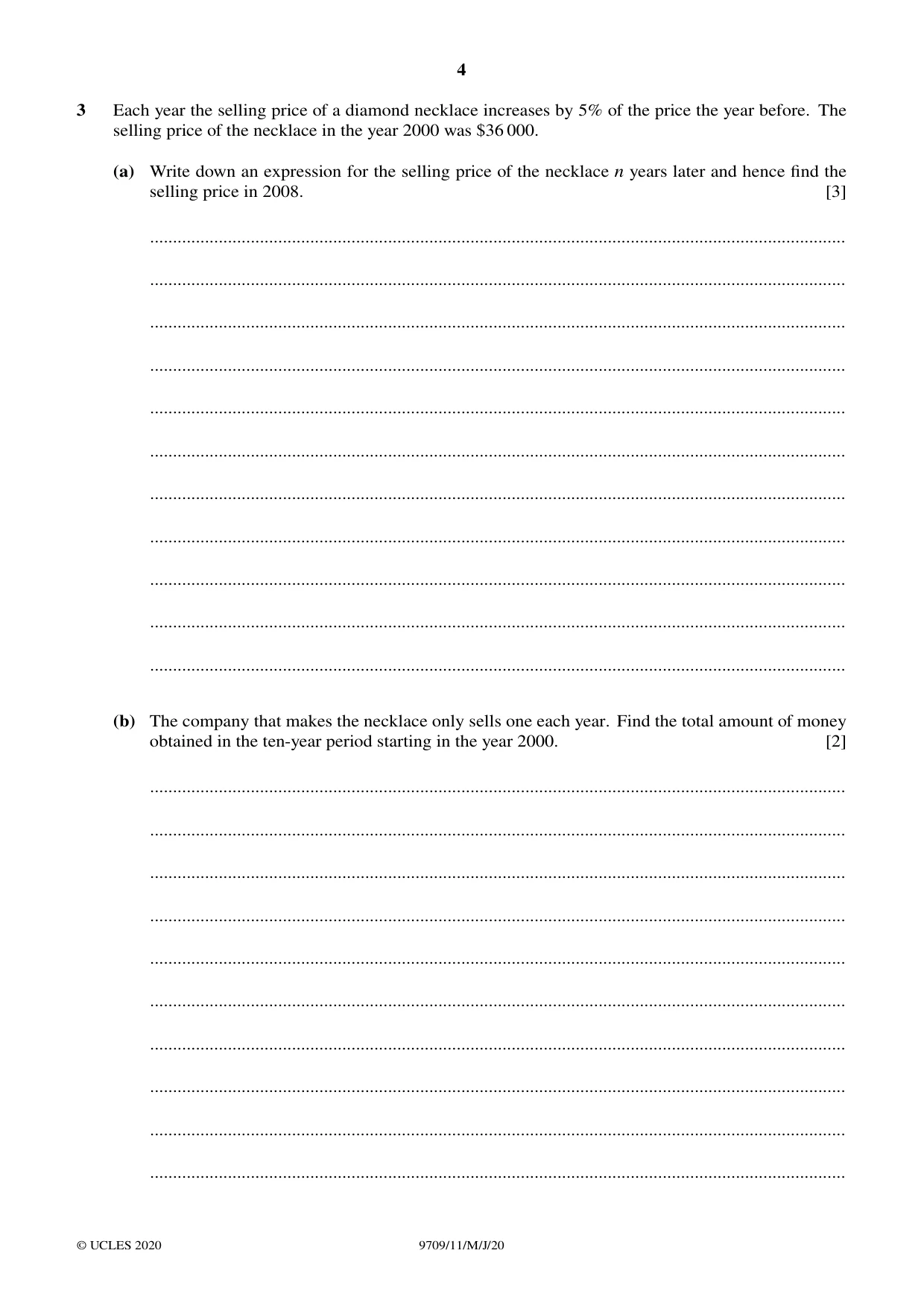 Cambridge A Level Mathematics 9709 2020 May/June Paper 1 · Variant 1 question paper, page 4 of 20
