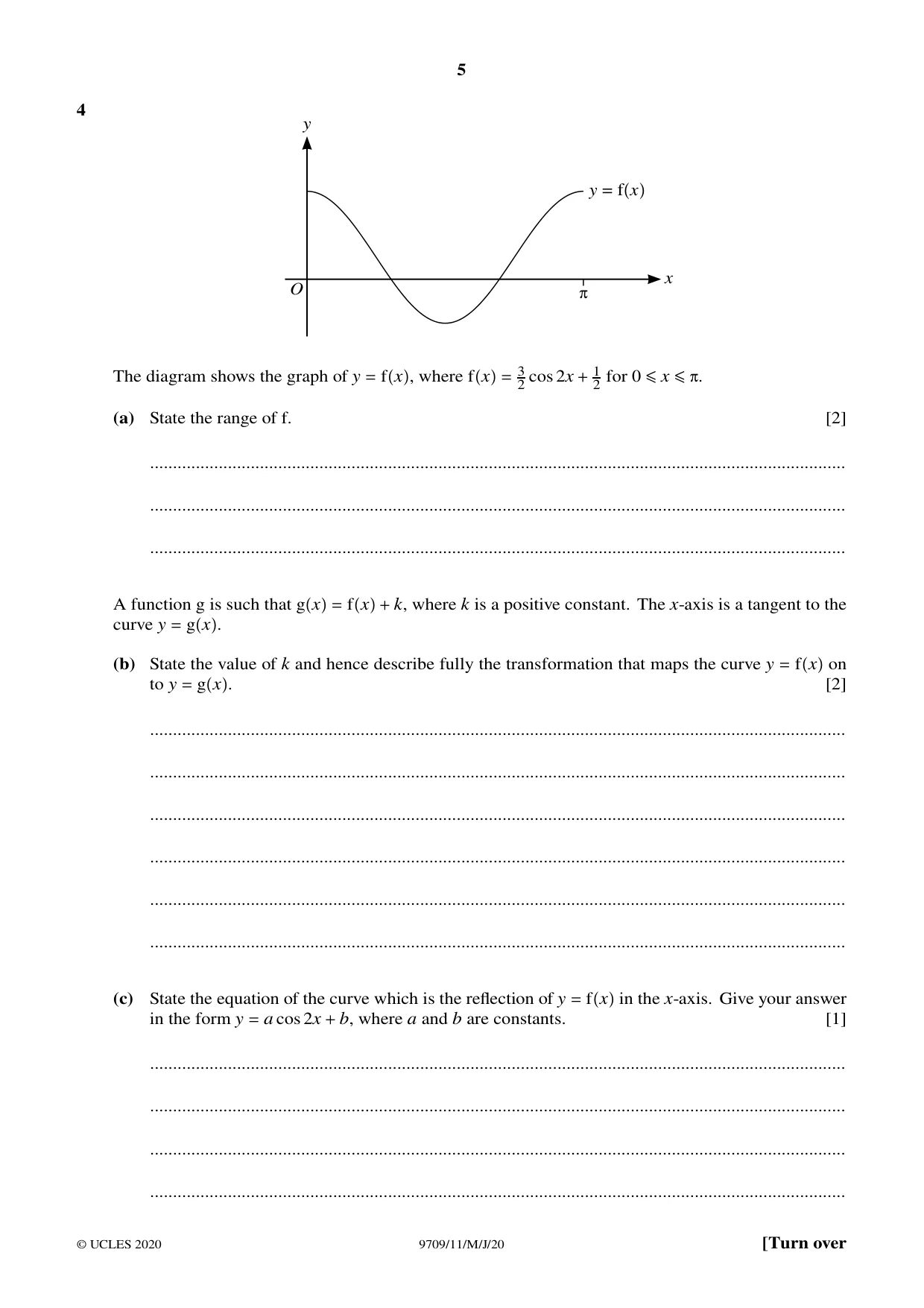 Cambridge A Level Mathematics 9709 2020 May/June Paper 1 · Variant 1 question paper, page 5 of 20