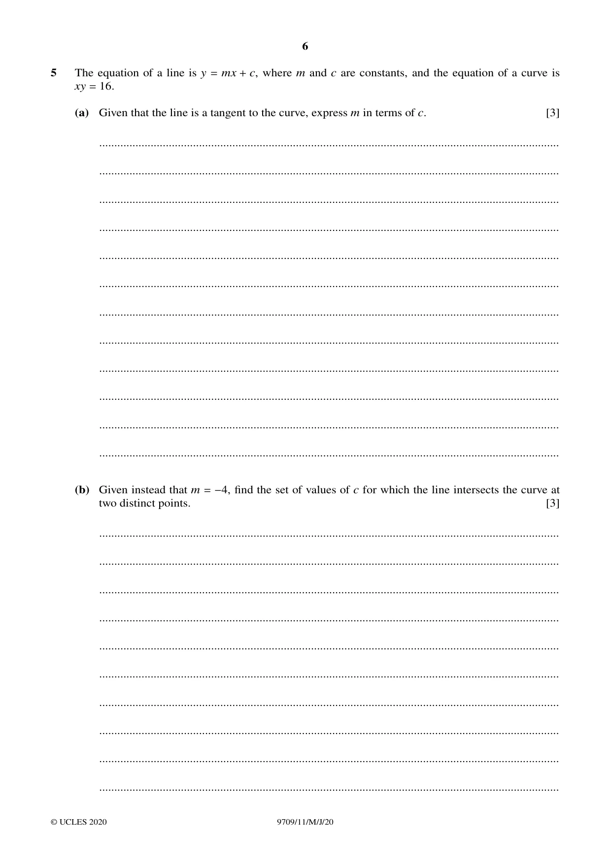 Cambridge A Level Mathematics 9709 2020 May/June Paper 1 · Variant 1 question paper, page 6 of 20