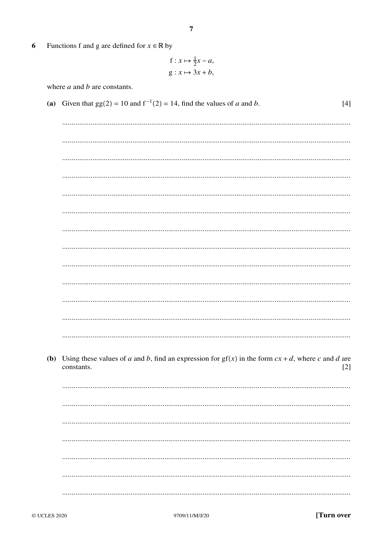 Cambridge A Level Mathematics 9709 2020 May/June Paper 1 · Variant 1 question paper, page 7 of 20