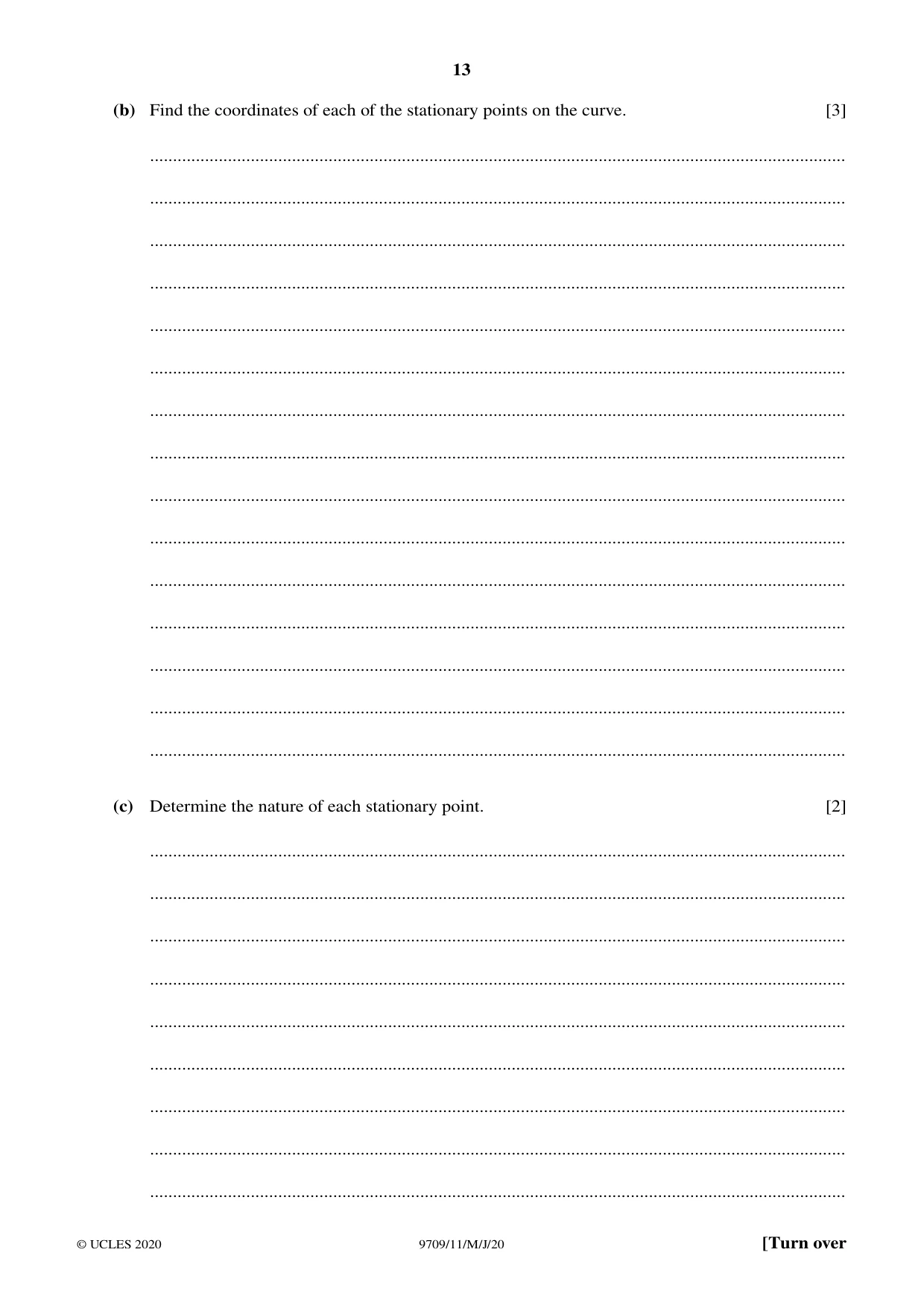 Cambridge A Level Mathematics 9709 2020 May/June Paper 1 · Variant 1 question paper, page 13 of 20
