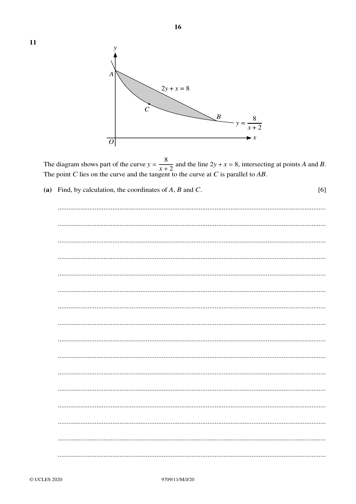 Cambridge A Level Mathematics 9709 2020 May/June Paper 1 · Variant 1 question paper, page 16 of 20
