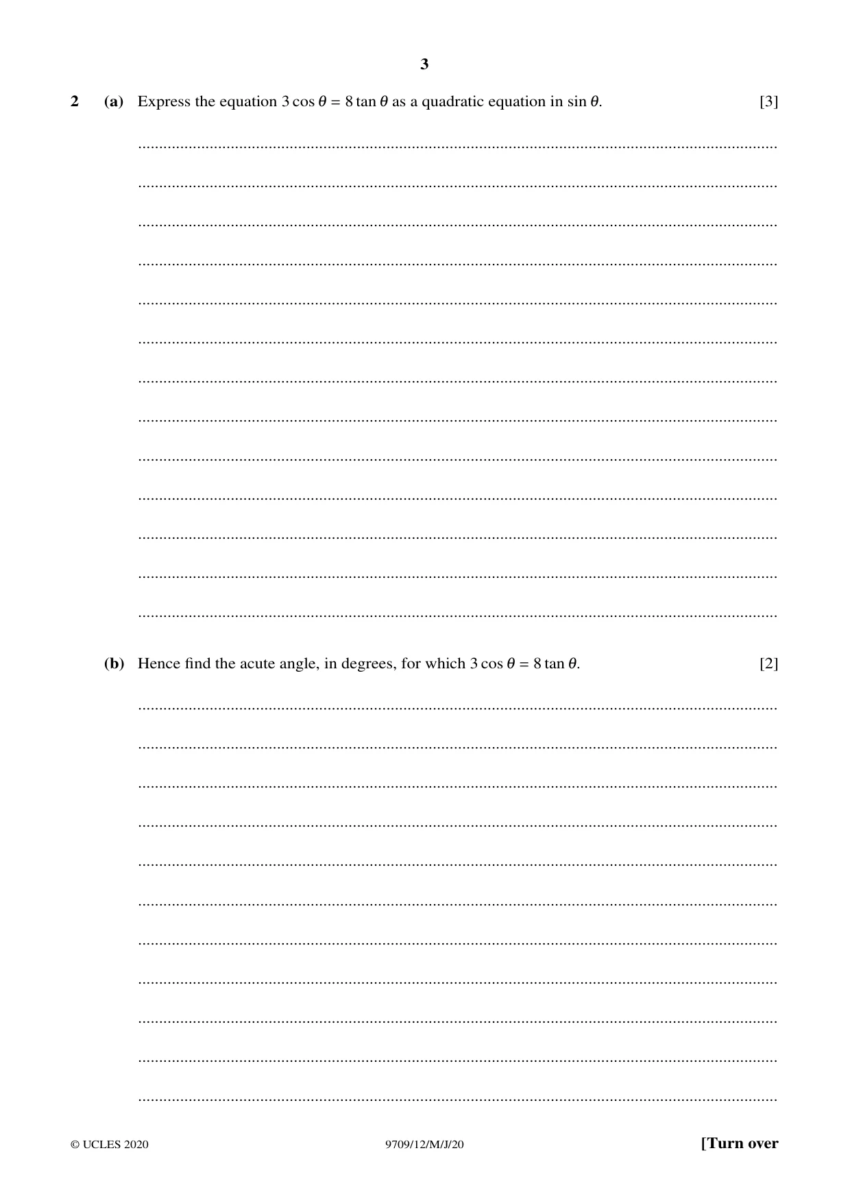 Cambridge A Level Mathematics 9709 2020 May/June Paper 1 · Variant 2 question paper, page 3 of 16