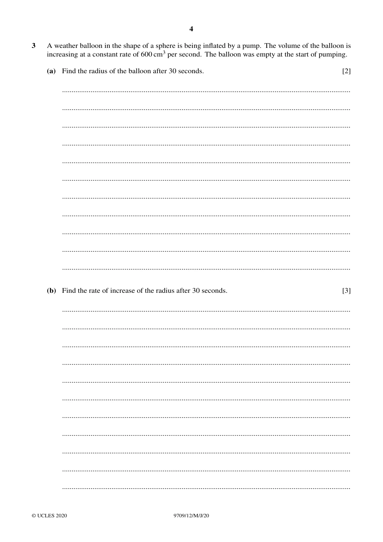 Cambridge A Level Mathematics 9709 2020 May/June Paper 1 · Variant 2 question paper, page 4 of 16