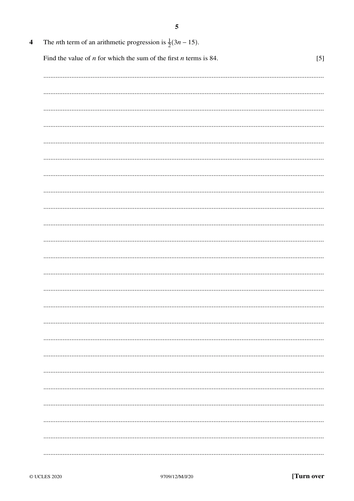 Cambridge A Level Mathematics 9709 2020 May/June Paper 1 · Variant 2 question paper, page 5 of 16