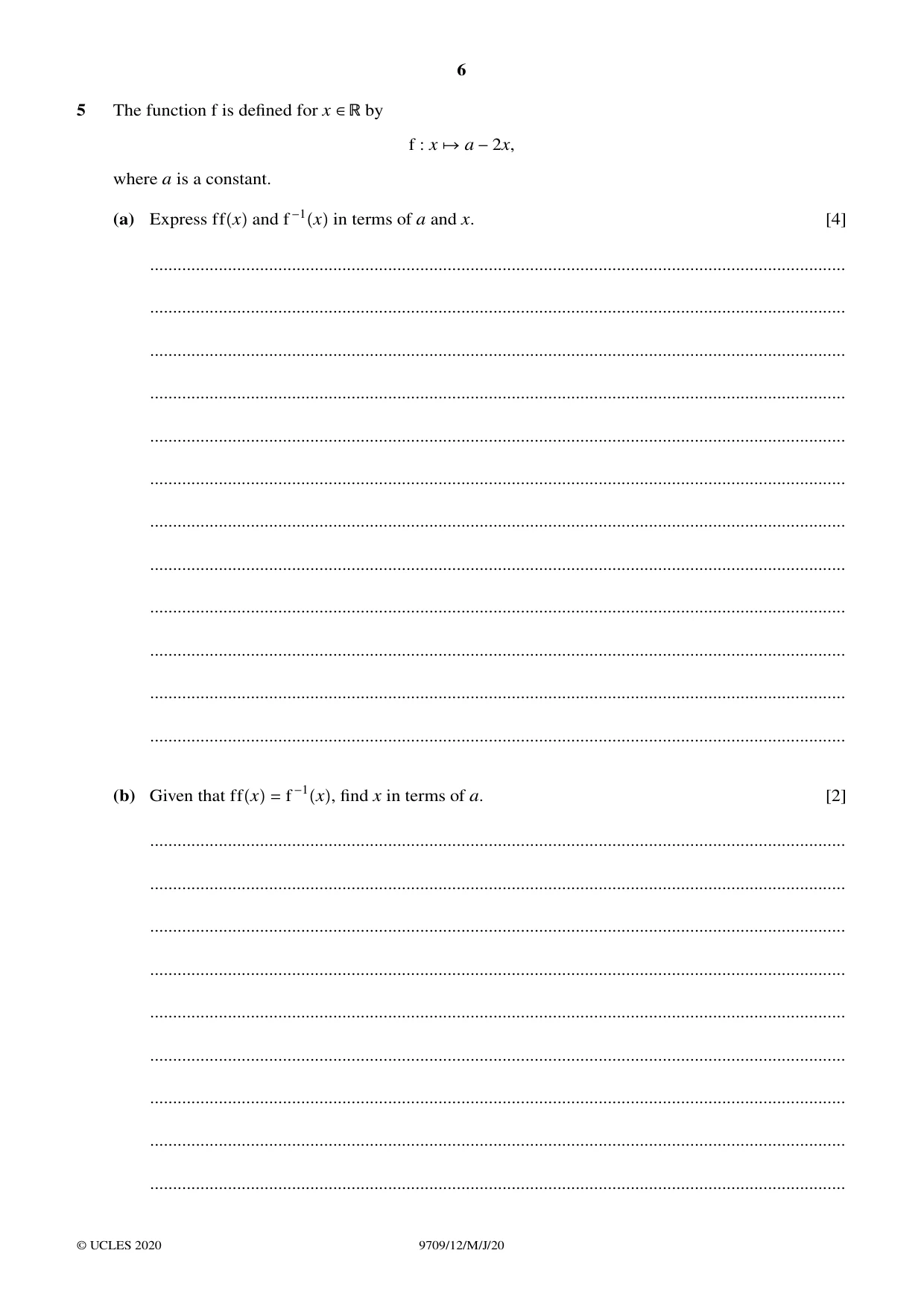 Cambridge A Level Mathematics 9709 2020 May/June Paper 1 · Variant 2 question paper, page 6 of 16