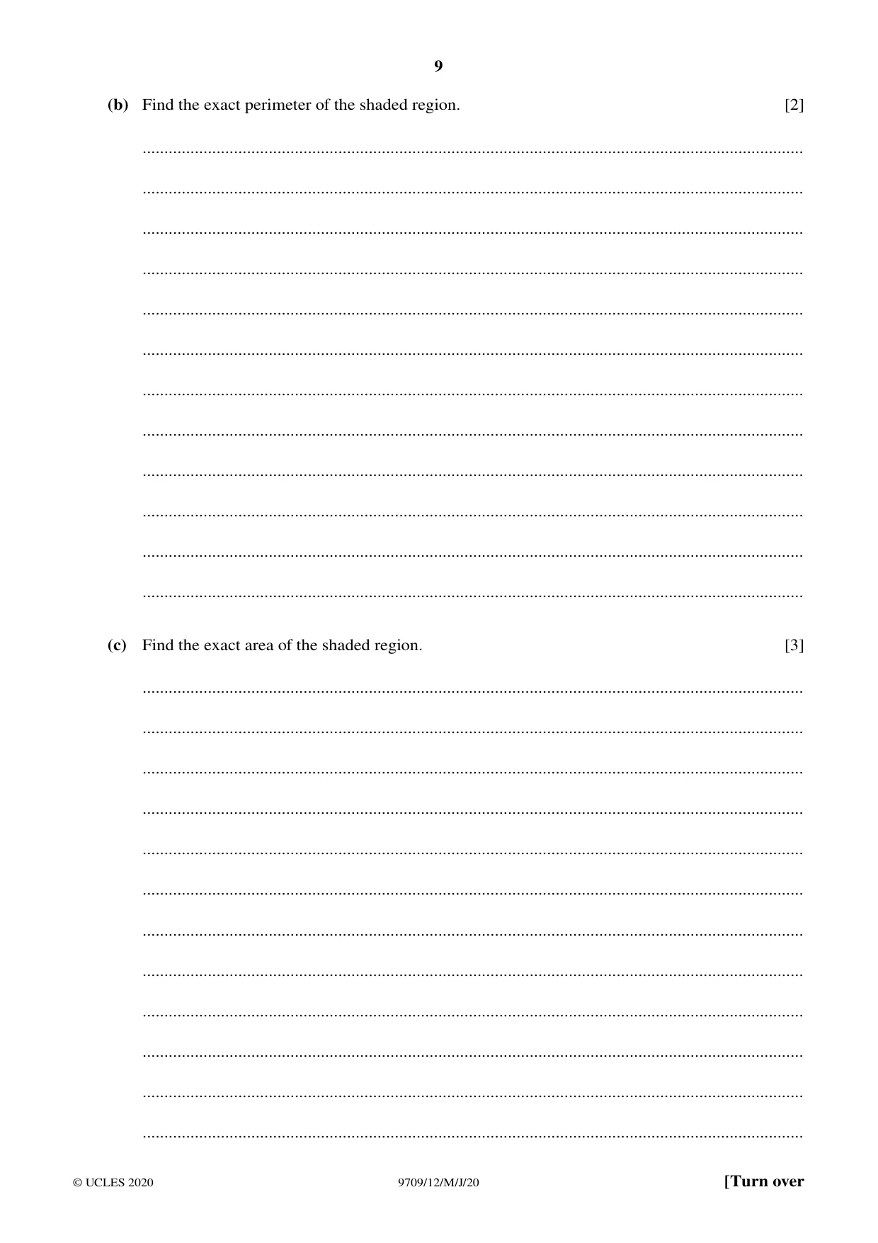 Cambridge A Level Mathematics 9709 2020 May/June Paper 1 · Variant 2 question paper, page 9 of 16