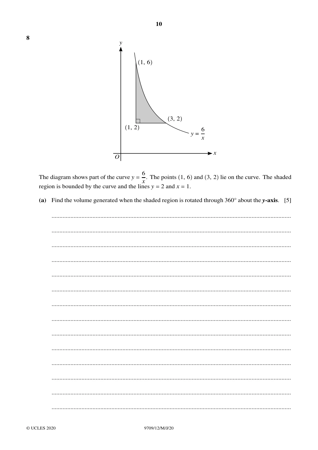 Cambridge A Level Mathematics 9709 2020 May/June Paper 1 · Variant 2 question paper, page 10 of 16