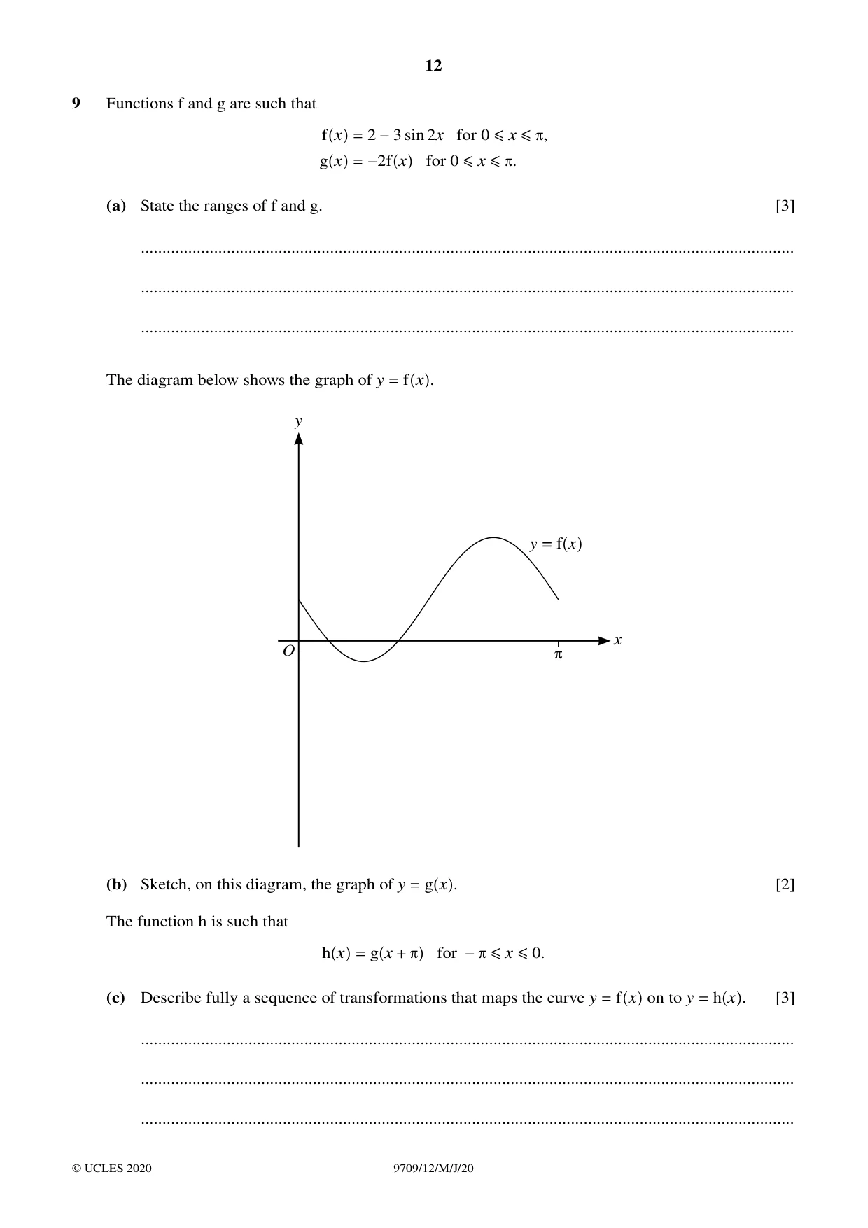 Cambridge A Level Mathematics 9709 2020 May/June Paper 1 · Variant 2 question paper, page 12 of 16