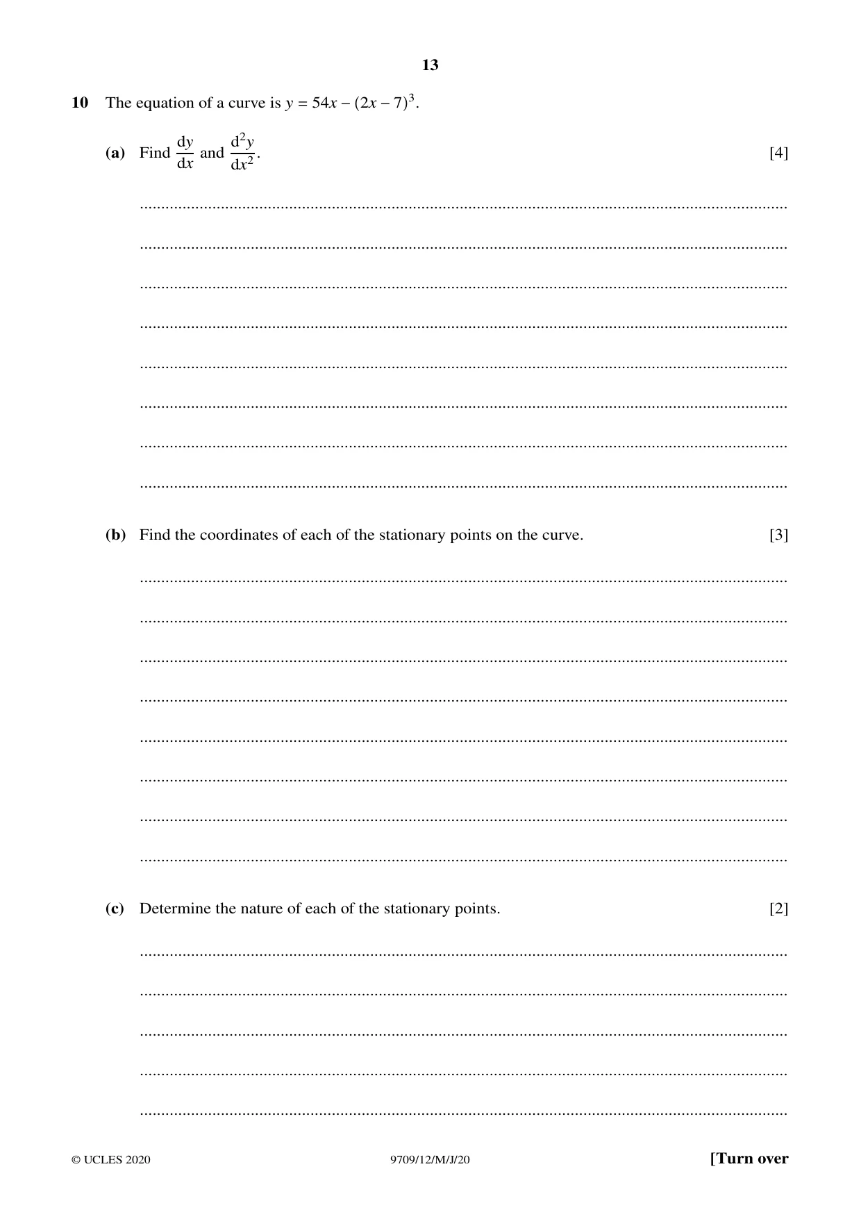 Cambridge A Level Mathematics 9709 2020 May/June Paper 1 · Variant 2 question paper, page 13 of 16
