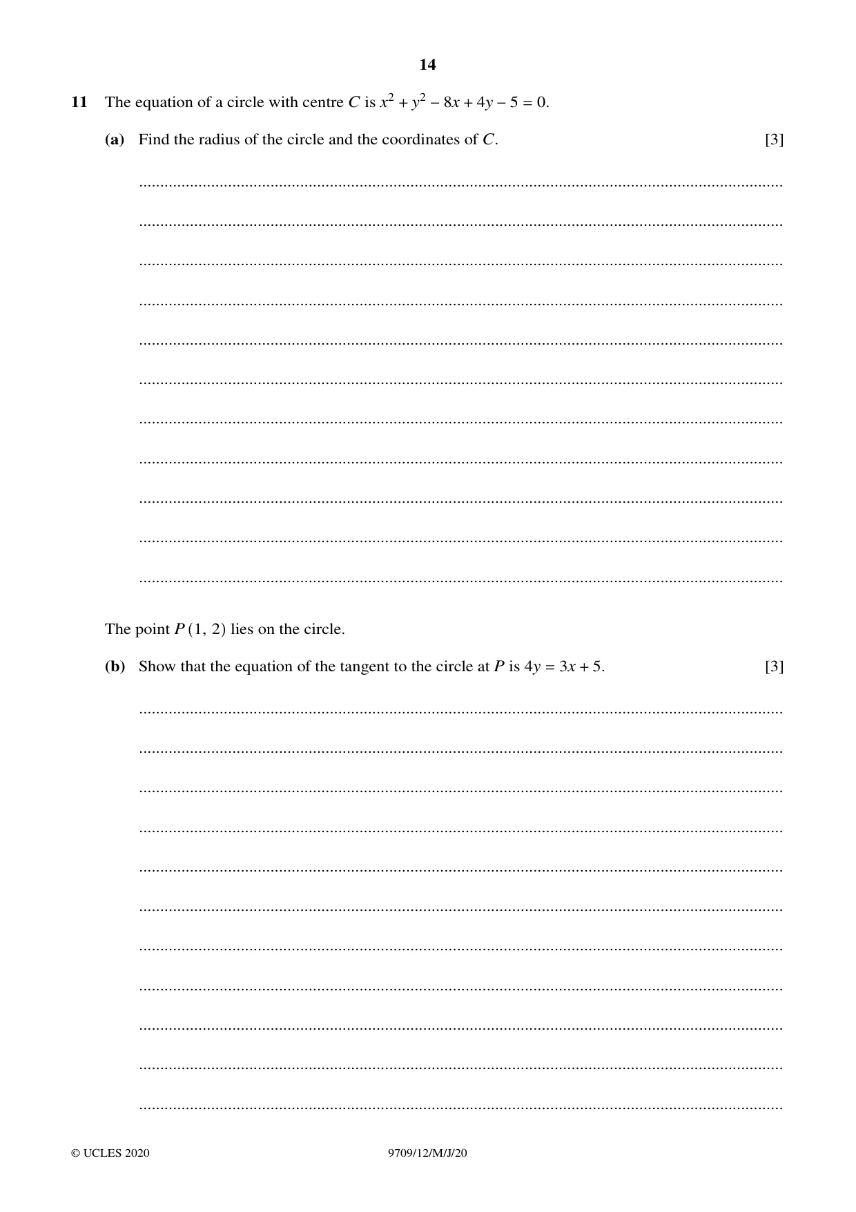 Cambridge A Level Mathematics 9709 2020 May/June Paper 1 · Variant 2 question paper, page 14 of 16