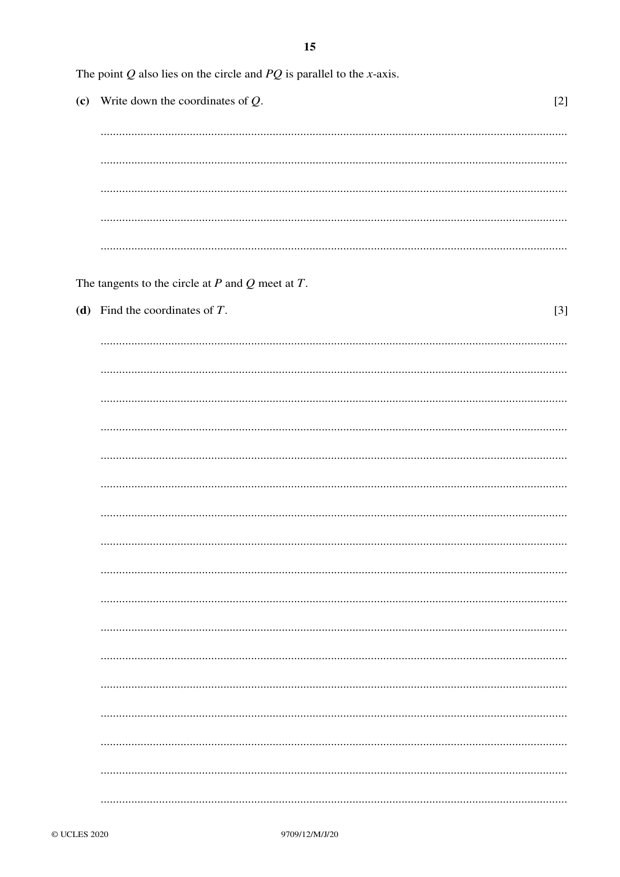 Cambridge A Level Mathematics 9709 2020 May/June Paper 1 · Variant 2 question paper, page 15 of 16