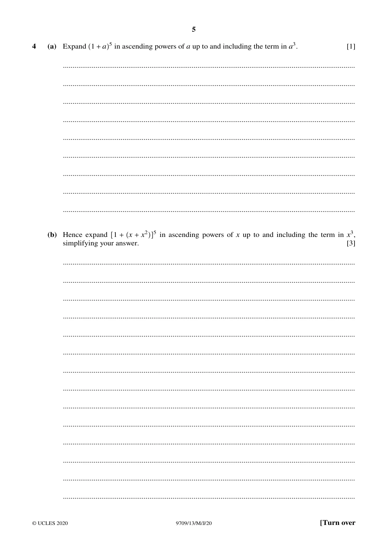 Cambridge A Level Mathematics 9709 2020 May/June Paper 1 · Variant 3 question paper, page 5 of 20