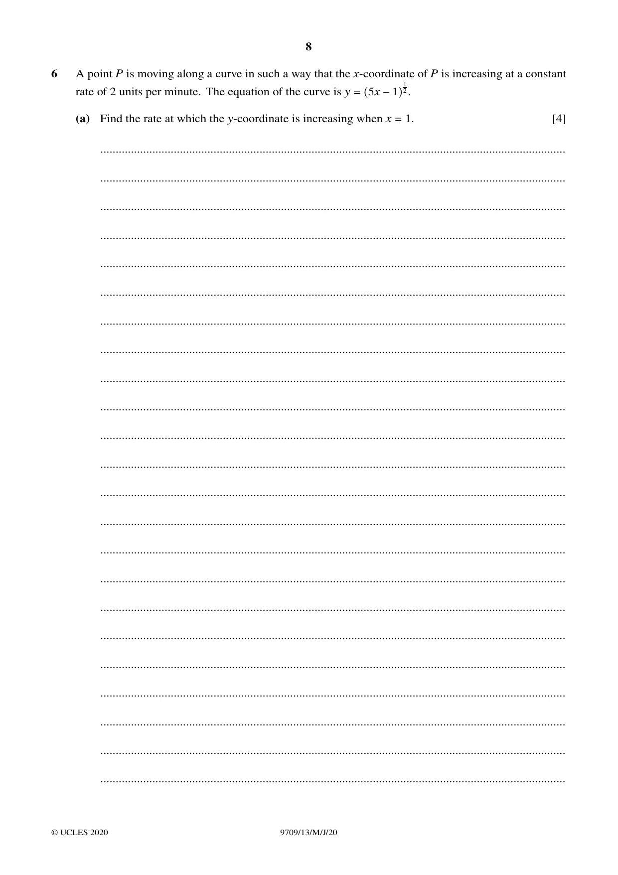 Cambridge A Level Mathematics 9709 2020 May/June Paper 1 · Variant 3 question paper, page 8 of 20