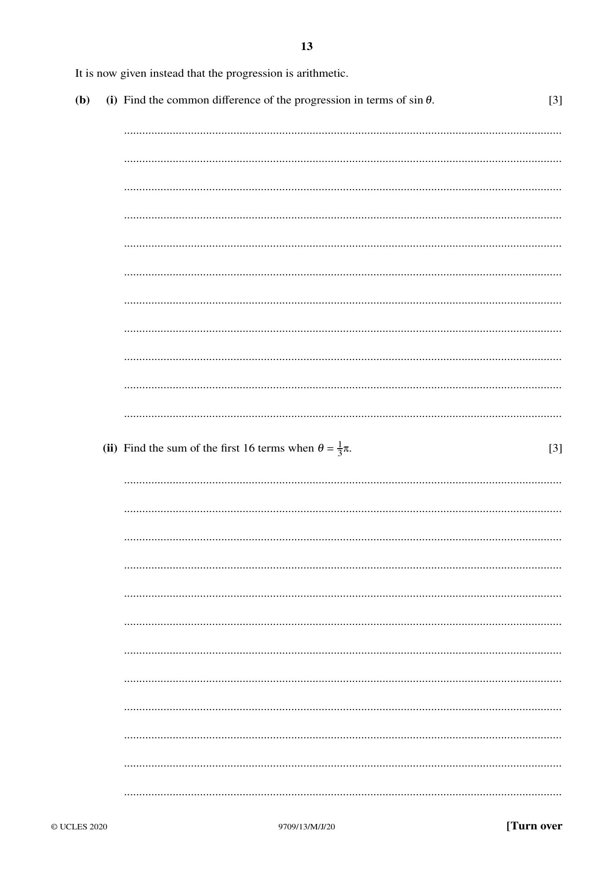 Cambridge A Level Mathematics 9709 2020 May/June Paper 1 · Variant 3 question paper, page 13 of 20