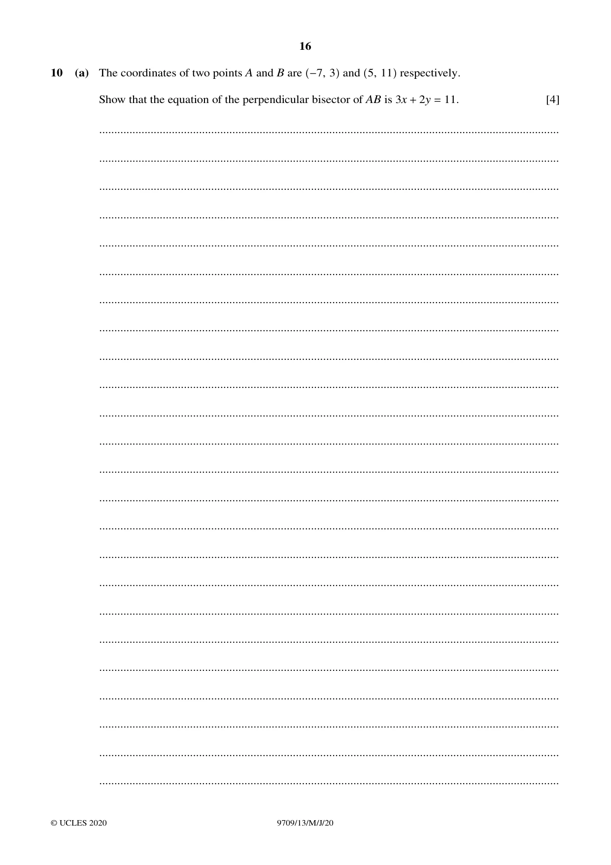 Cambridge A Level Mathematics 9709 2020 May/June Paper 1 · Variant 3 question paper, page 16 of 20