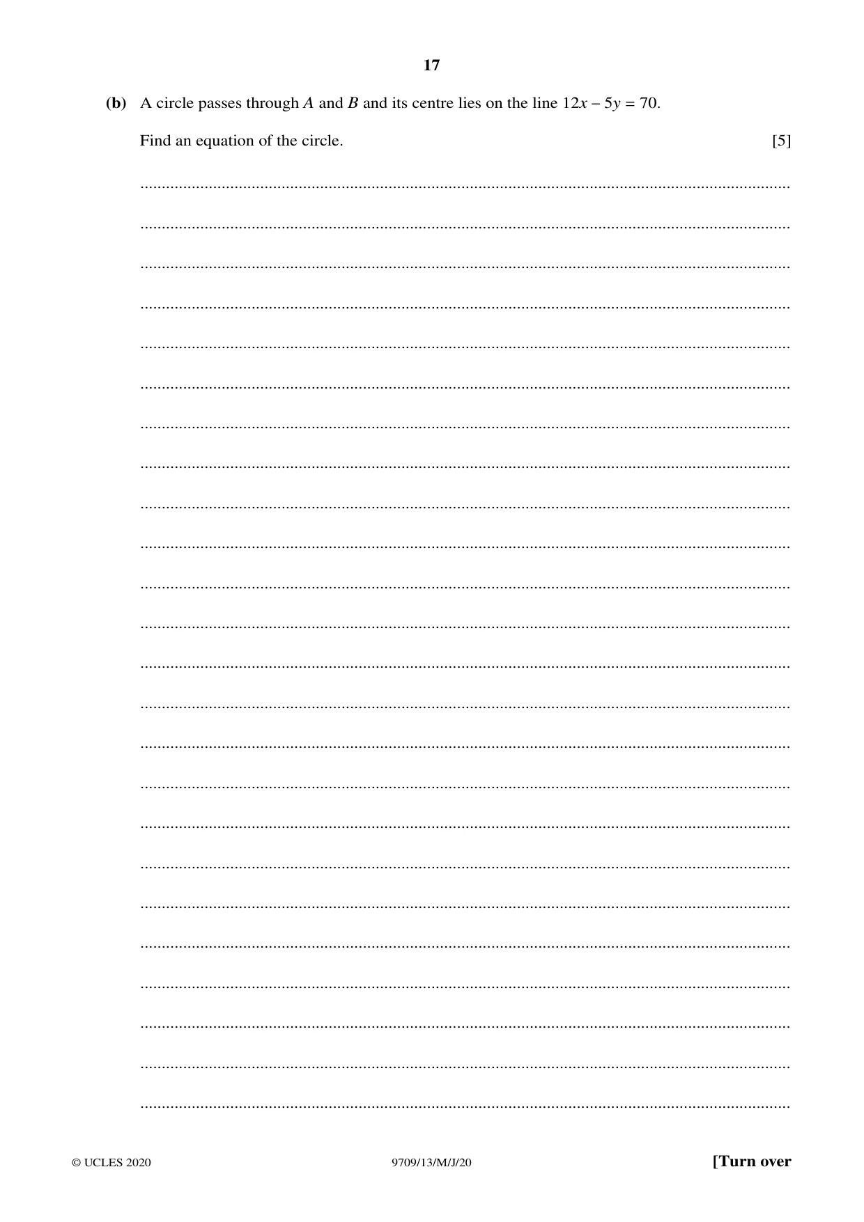 Cambridge A Level Mathematics 9709 2020 May/June Paper 1 · Variant 3 question paper, page 17 of 20