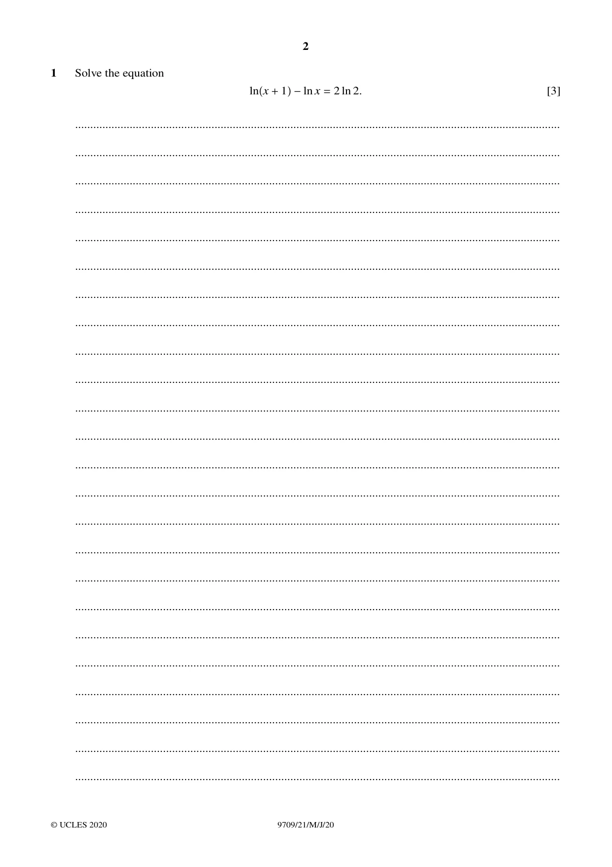 Cambridge A Level Mathematics 9709 2020 May/June Paper 2 · Variant 1 question paper, page 2 of 12