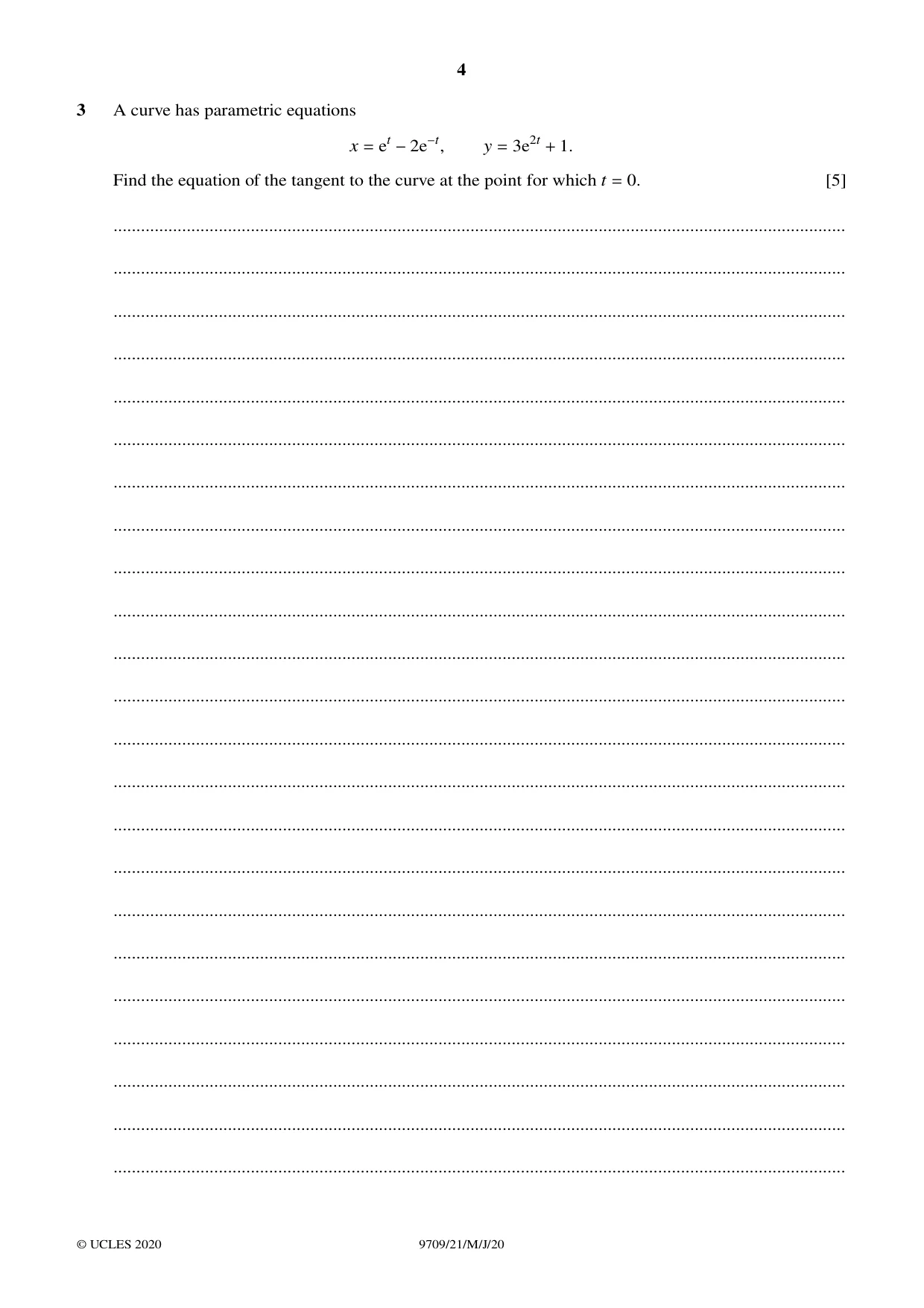 Cambridge A Level Mathematics 9709 2020 May/June Paper 2 · Variant 1 question paper, page 4 of 12