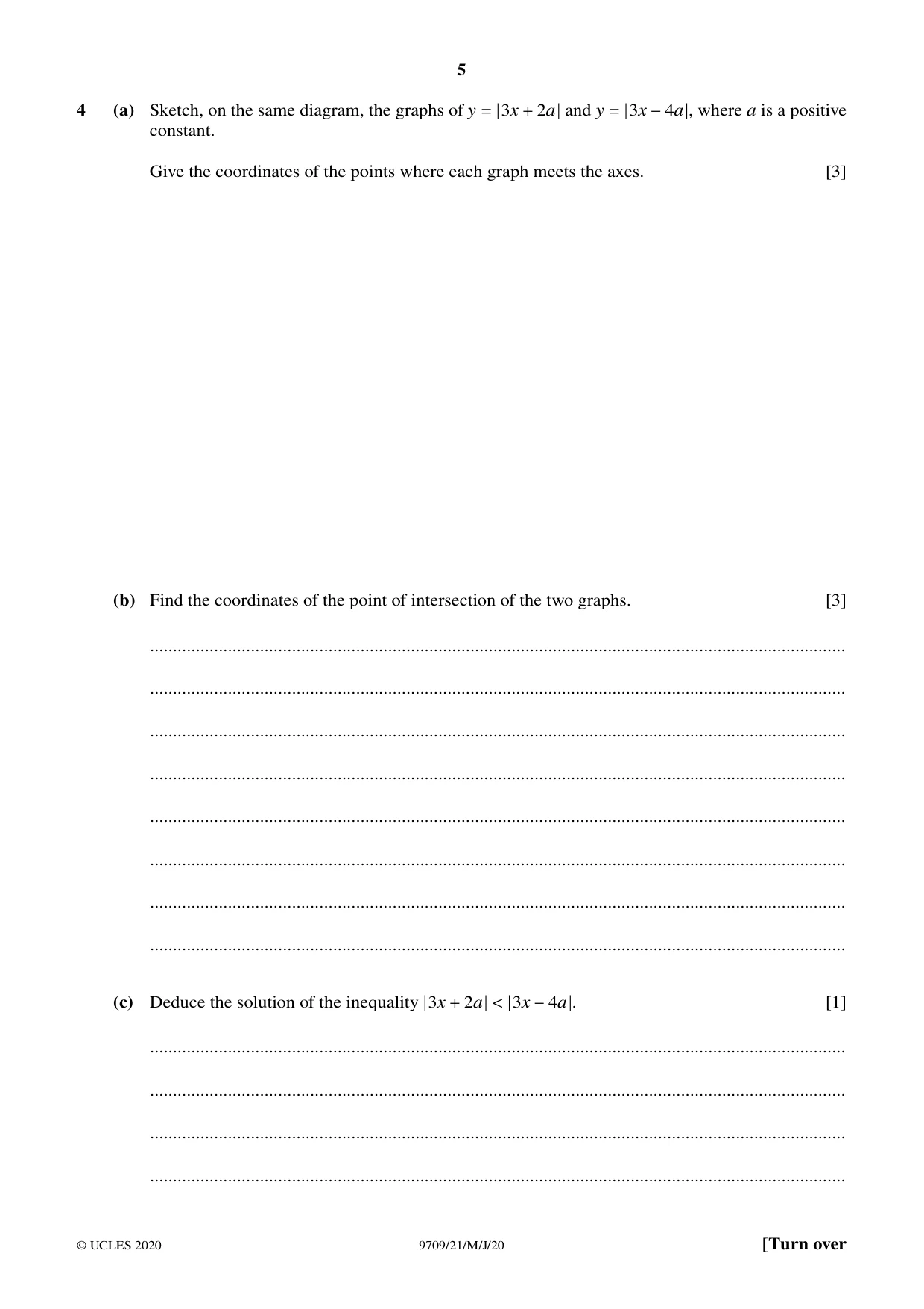 Cambridge A Level Mathematics 9709 2020 May/June Paper 2 · Variant 1 question paper, page 5 of 12