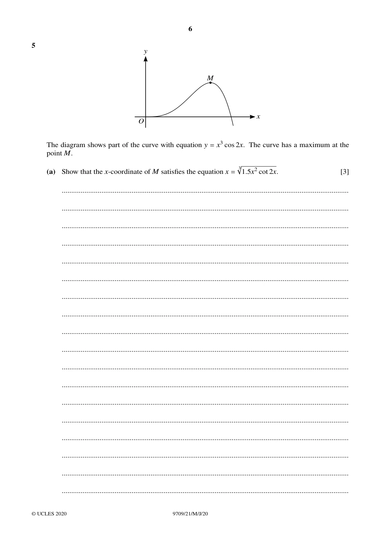 Cambridge A Level Mathematics 9709 2020 May/June Paper 2 · Variant 1 question paper, page 6 of 12