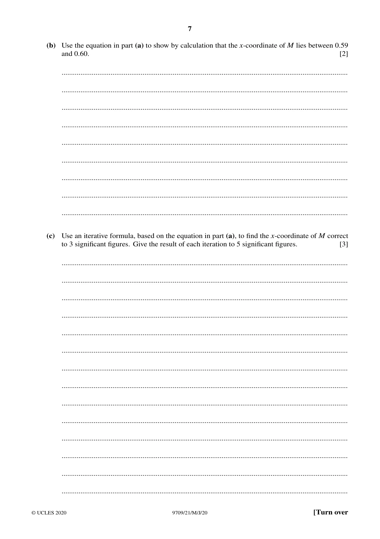 Cambridge A Level Mathematics 9709 2020 May/June Paper 2 · Variant 1 question paper, page 7 of 12