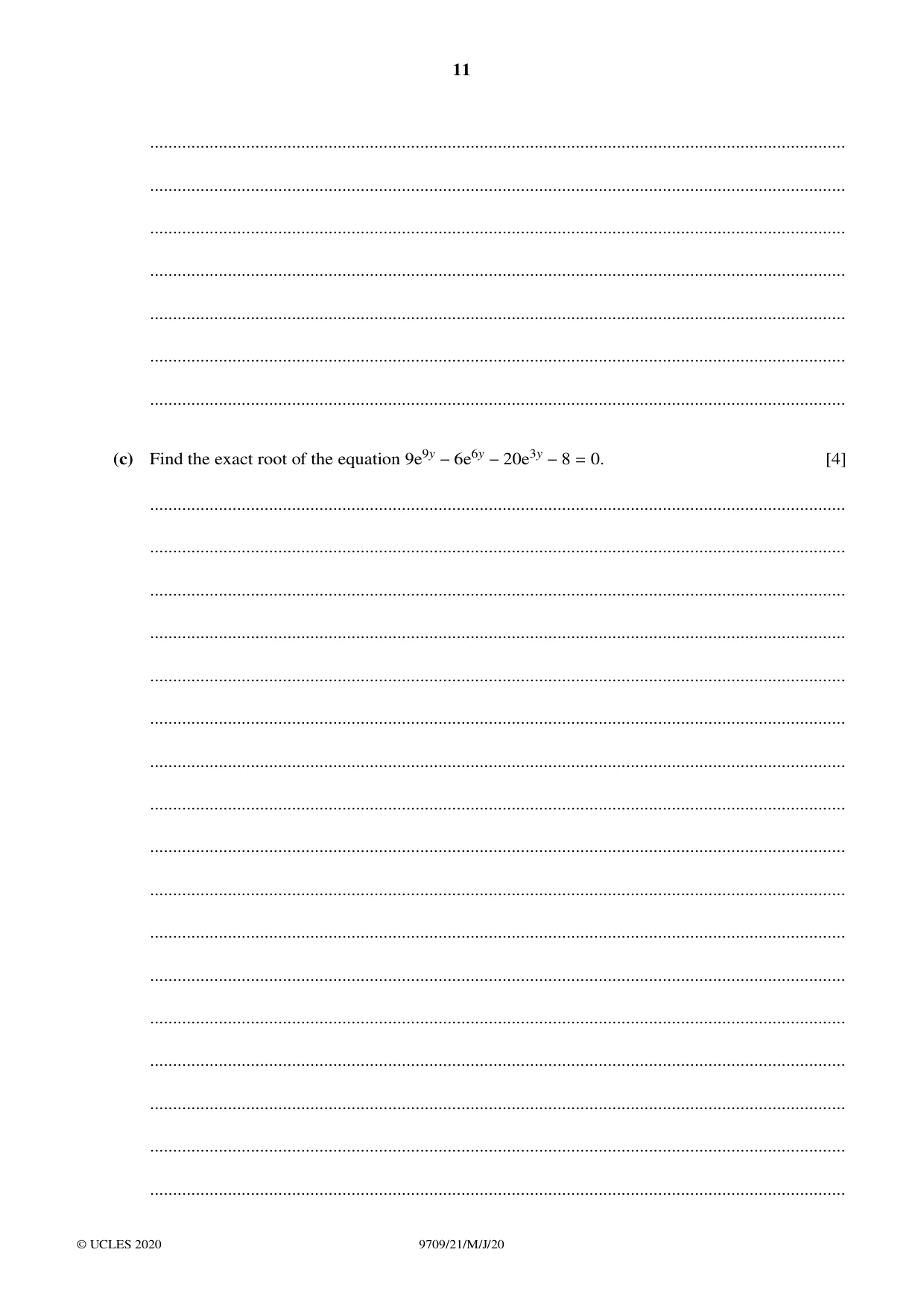 Cambridge A Level Mathematics 9709 2020 May/June Paper 2 · Variant 1 question paper, page 11 of 12
