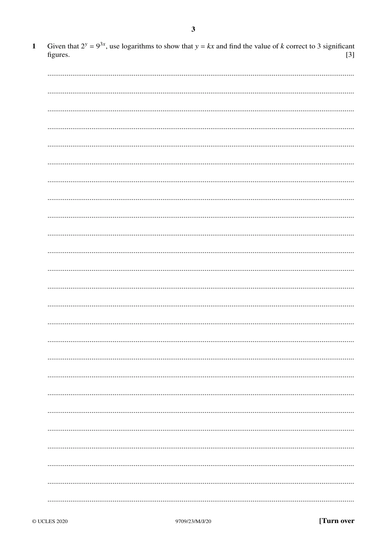 Cambridge A Level Mathematics 9709 2020 May/June Paper 2 · Variant 3 question paper, page 3 of 16