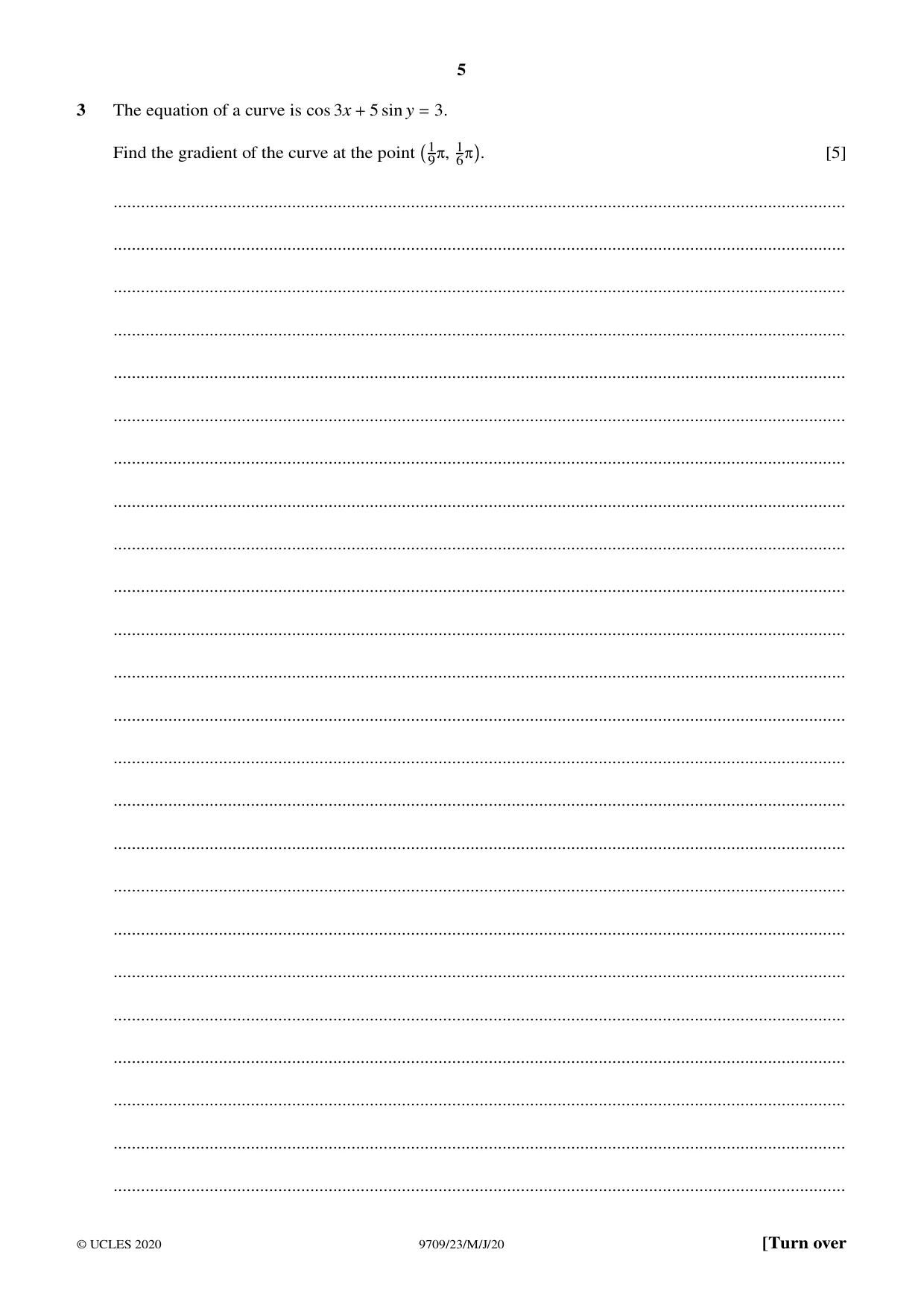 Cambridge A Level Mathematics 9709 2020 May/June Paper 2 · Variant 3 question paper, page 5 of 16